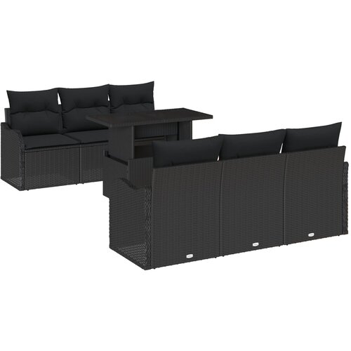 VidaXL 7-dijelni set sofe za vrt s jastučićima Crni Poli Ratan, 2-sjedna vrtna sofa s jastučićima Crni Poli Ratan Slike