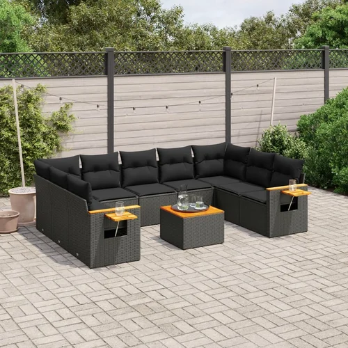 vidaXL 10-dijelni set vrtnih sofa s jastucima crni od poliratana