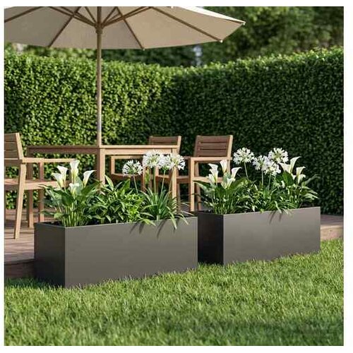 vidaXL Vrtna saksija 2 kom. Crna 100 x 30 x 30 cm Čelična vrata - Crna 100 x 30 x 30 cm 2 Cene