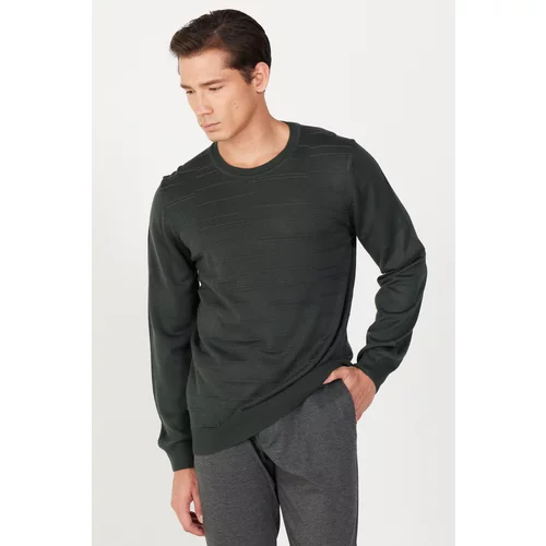 ALTINYILDIZ CLASSICS Men's Green-Anthracite Standard Fit Normal Cut Crew Neck Knitwear Sweater