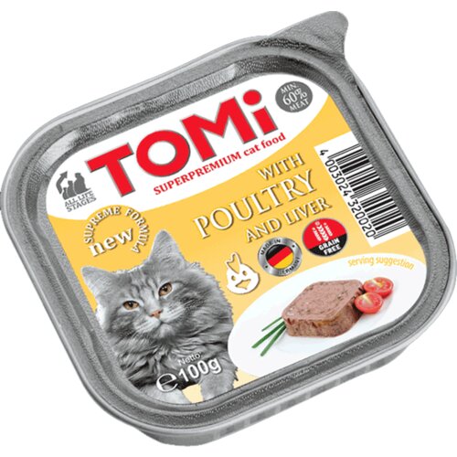 Schesir Tomi Pašteta za odrasle mace Adult, 100 g - živina i jetra Slike
