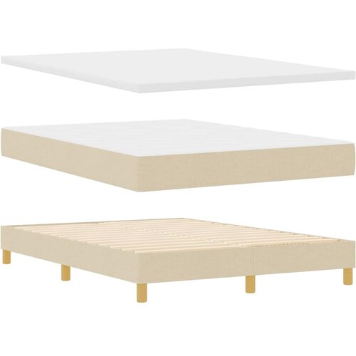  LED Box Spring Krevet s LED trakama Krema 140 x 190 cm tkanina Slike