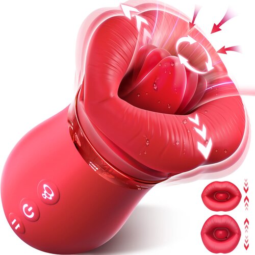 SuperLove 4in1 Big Mouth Sucking & Licking Rose Vibrator Red Cene