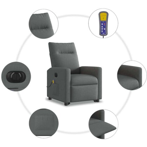 VidaXL Električni masažni naslonjač na podizanje od tkanine tamnosivi Slike