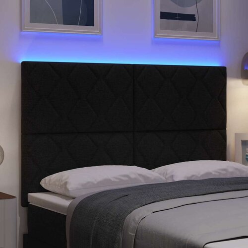  LED glava kreveta Crna 160 cm tkanina Slike