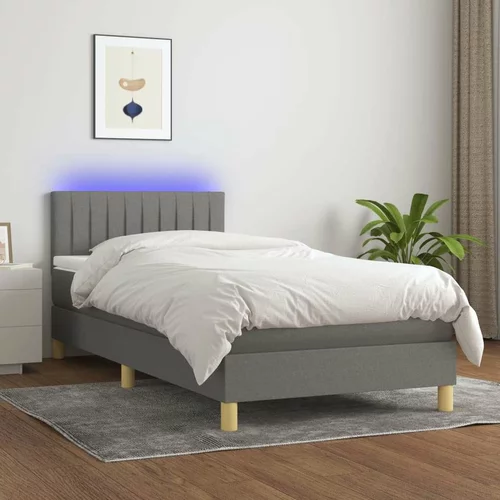  Box spring postelja z vzmetnico LED temno siva 90x200 cm blago, (20726869)