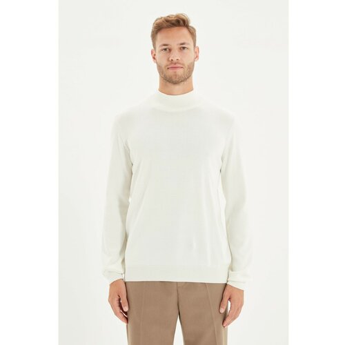 Trendyol Ecru Men's Slim Fit Half Turtleneck 100% Cotton Basic Sweater Slike