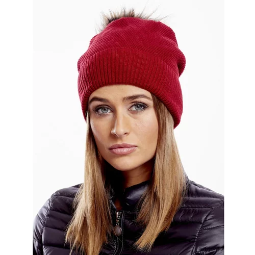 Fashion Hunters Red hat with a fur pompom