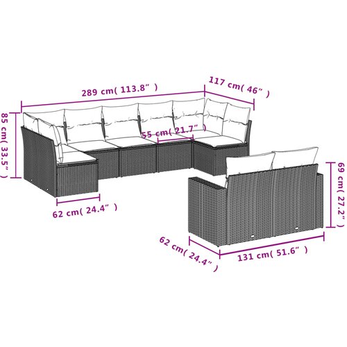  9-dijelni set vrtnih sofa s jastucima bež od poliratana 66 x 62 x 69 cm Slike