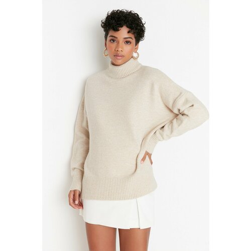 Trendyol Stone Wide fit Soft Textured Standing Collar Knitwear Sweater Cene