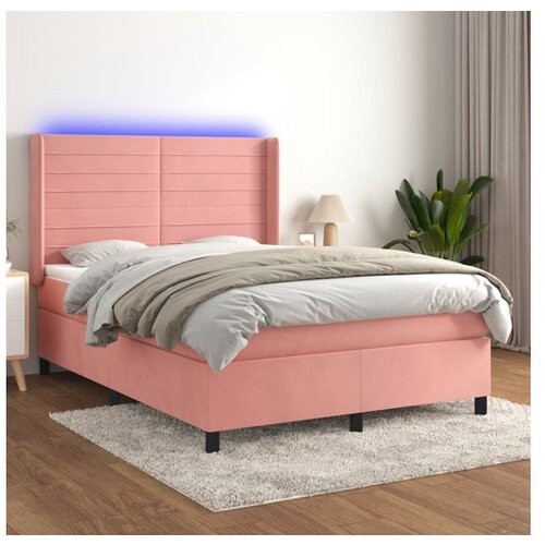 VidaXL Krevet box spring s madracem LED ružičasti 140x190cm bar&amp;scaron;unasti Slike