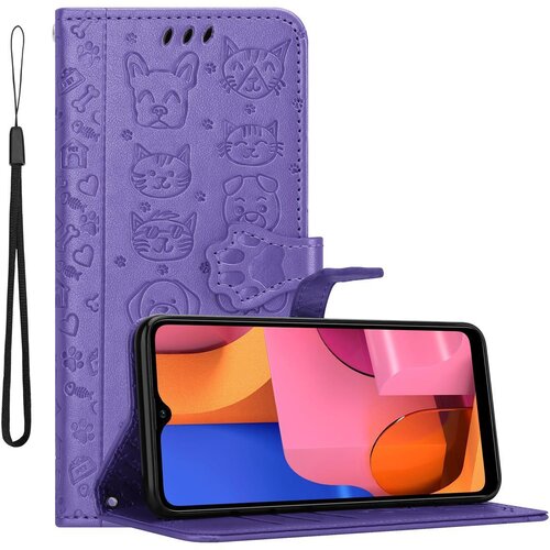 Cadorabo Samsung Galaxy A20s v bleščeča vijolična - Simpatični psi in mačke, zaščitni ovitek s funkcijo stojala in režami za kartice, (20548694) Cene