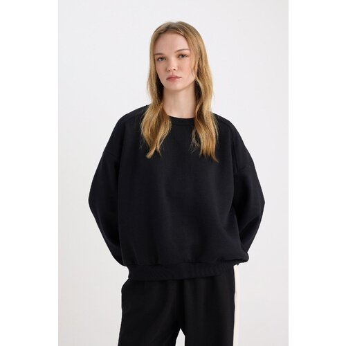  Cool Oversize Fit Wide Mold Crew Neck Basic Plain Thick Fabric Black Sweatshirt Cene