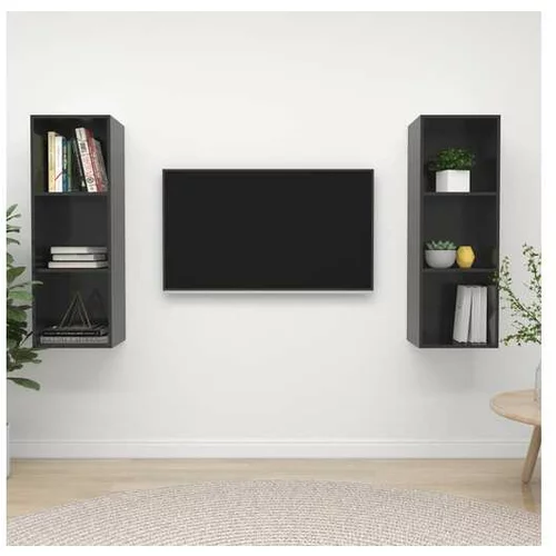  Stenska TV omarica 2 kosa visok sijaj sive barve iverna plošča