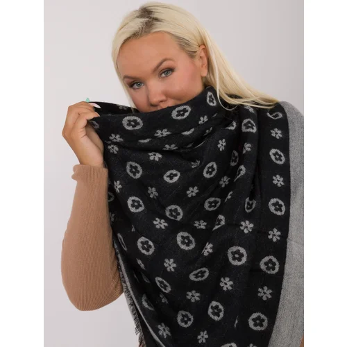 Fashion Hunters Black and gray large women's scarf with pattern