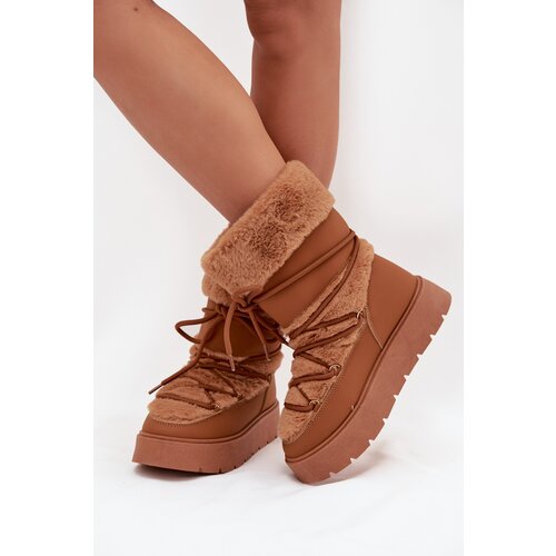 Boto Women&amp;#039;s Snow Boots With Fur And Lacing On A Platform Camel Marinna Slike