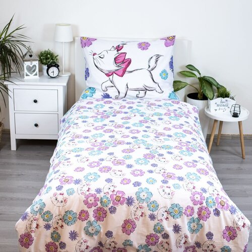 Jerry Fabrics Bijela pamučna dječja posteljina za krevet za jednu osobu 140x200 cm Marie Cat &amp;quot;Floral&amp;quot; &amp;ndash; Slike