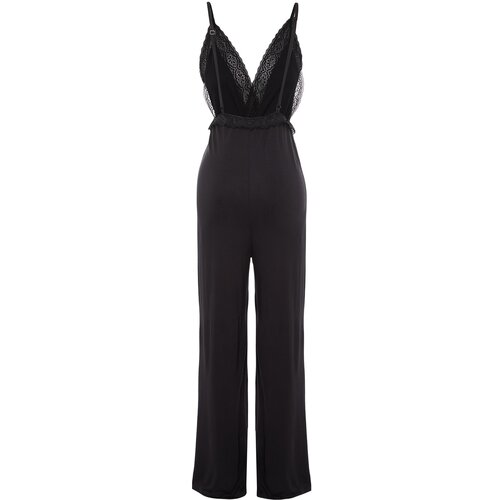 Trendyol Black Lace Detailed Knitted Jumpsuit Cene