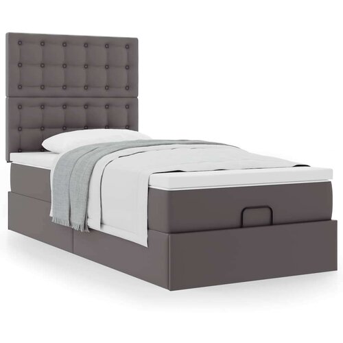 VidaXL Otomanski okvir kreveta s madracem sivi 90x190cm umjetna koža Slike