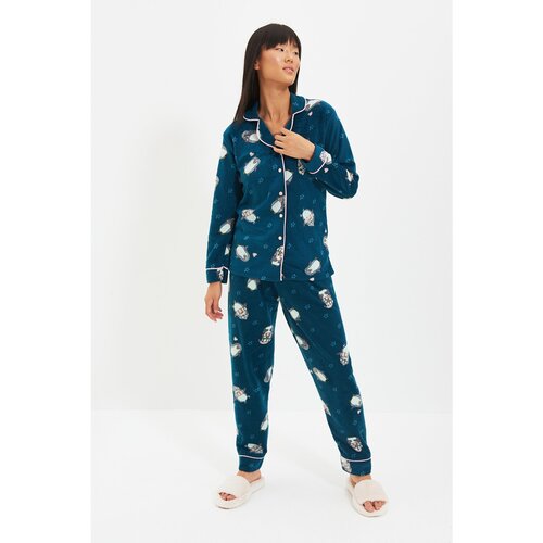 Trendyol Oil Penguin Patterned Knitted Pajamas Set Slike
