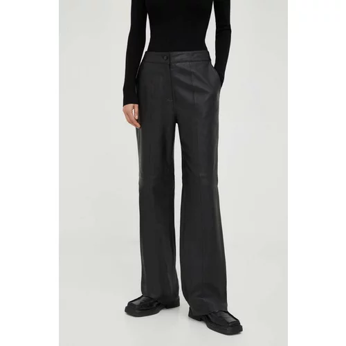 Bruuns Bazaar Usnjene hlače ženski, črna barva