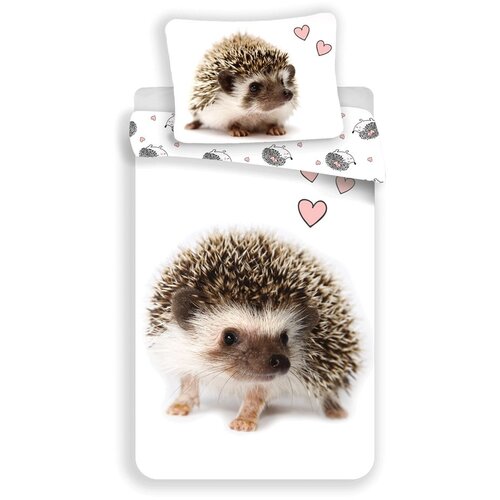 Jerry Fabrics Bijela/smeđa pamučna dječja posteljina za krevet za jednu osobu 140x200 cm Hedgehog &amp;ndash; Slike