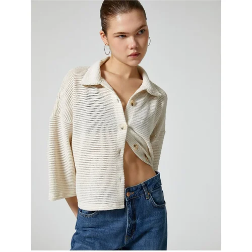  Openwork Crochet Shirt Kimono Sleeve Relaxed Cut