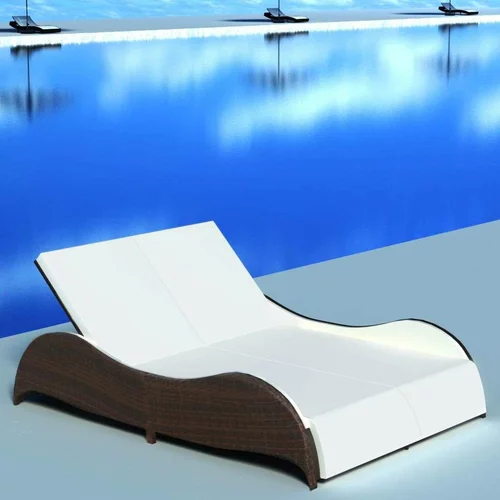 Dupla ležaljka za sunčanje s jastukom poliratan smeđa