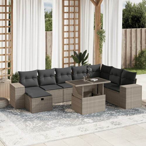  9-dijelni set vrtnih sofa od poliratana s jastucima svjetlosivi Slike