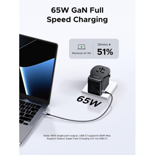 Ugreen S550 65W Universal Travel Adapter adaptar za putovanje 65 W crna, siva Slike