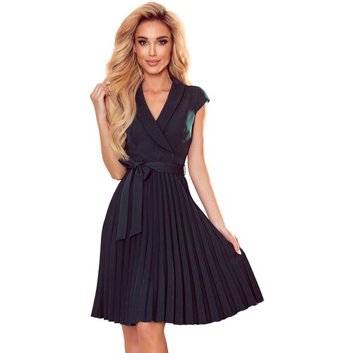 Numoco 385-3 WENDY Pleated dress with an envelope neckline - BOTTLE GREEN Slike