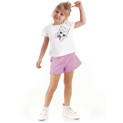 Denokids Ribbed Rabbit Girls Kids T-shirt Shorts Set Slike
