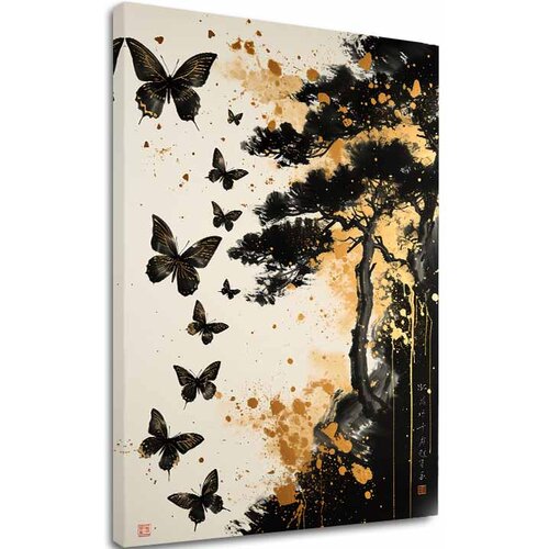  Slika na platnu Butterfly Harmony - črno-zlata oblika Cene