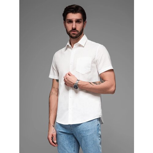 Ombre Men&amp;#039;s short sleeve shirt with Cuban collar - dark beige Slike