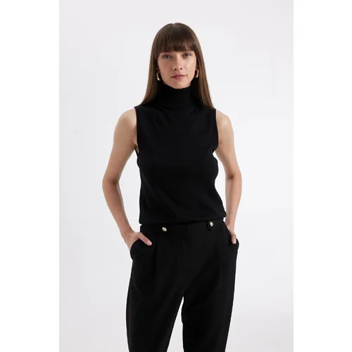 Defacto Women's Black Regular Fit Turtleneck Sleeveless Basic Plain Knit Sweater