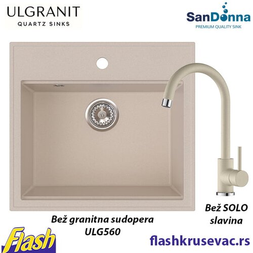  Granitna sudopera Ulgranit ULG560 (BEŽ) + slavina SanDonna - SET Cene