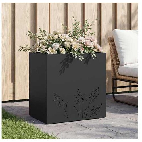 VidaXL Vrtna saksija Crna 50 x 30 x 49 cm Čelična vrata - Crna 50 x 30 x 49 cm 1 Slike