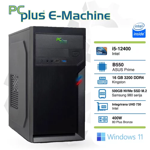 PCPLUS E-machine i5-12400 16GB 500GB NVMe SSD Windows 11 Pro namizni računalnik