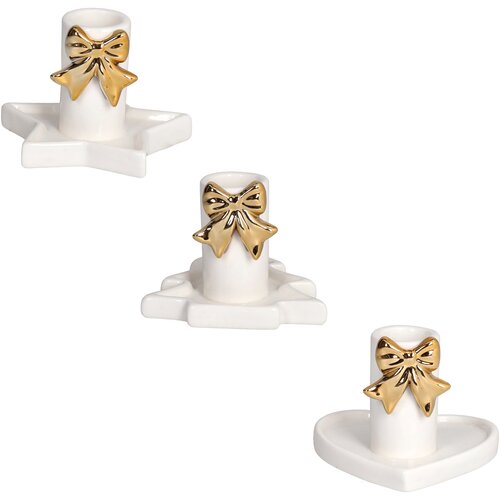 Tognana Set od 3 svećnjaka Christmas Classy, U obliku ma&scaron;ne, 6 cm, Belo-zlatni Cene