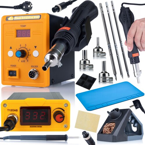 Rosfix ORANŽNA AKBASH STANDARDNI KOMPLET SPAJKALNE POSTAJE T12OAS + HOT-AIR 858D + T12-IL T12-B T12-BC4 SPAJKALNE KONICE + SILIKONSKA SPAJKALNA PODLOGA, (21739272) Cene