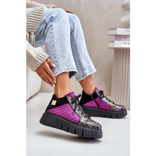 Maciejka Leather Sneakers On Platform Fuchsia Cene