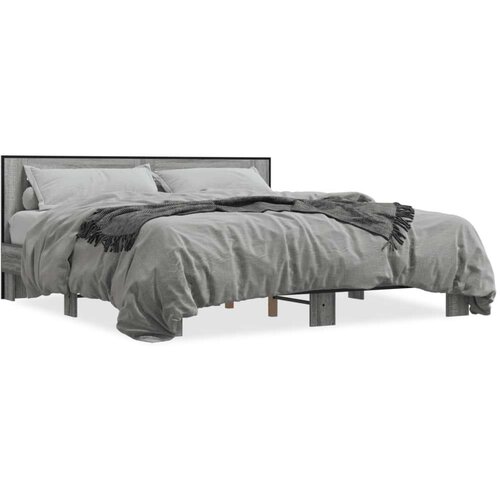  Posteljni okvir siva sonoma 200x200 cm inž. les in kovina, (21166073) Cene