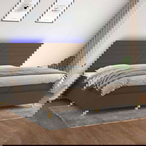  Krevet box spring s madracem LED tamnosmeđi 200x200 cm tkanina Slike