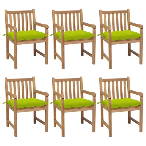  Vrtni stoli 6 kosov s svetlo zelenimi blazinami trdna tikovina