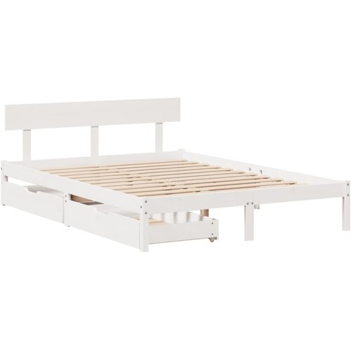 VidaXL Posteljni okvir s predali bel 140x190 cm trdna borovina, (21304204) Slike