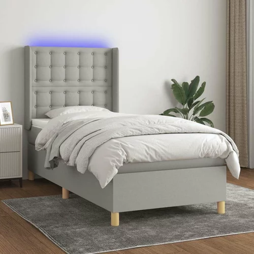  Box spring postelja z vzmetnico LED svetlo siva 90x190 cm blago, (20789248)