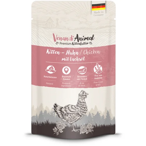  Ekonomično pakiranje Venandi Animal Kitten 24 x 125 g - Piletina s lososovim uljem