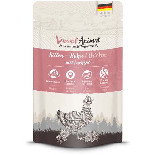  Ekonomično pakiranje Venandi Animal Kitten 24 x 125 g - Piletina s lososovim uljem Cene