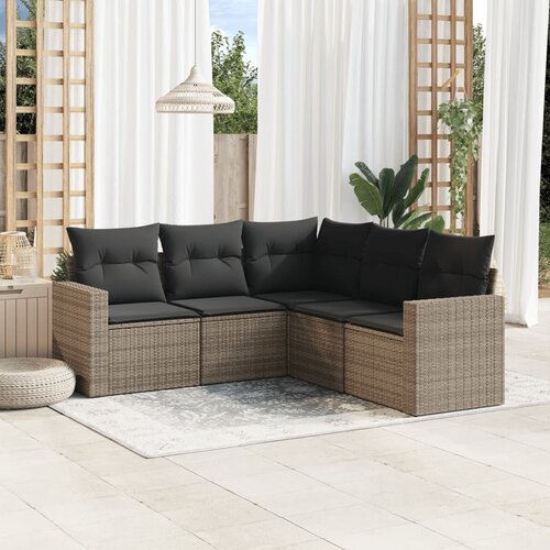  5-dijelna vrtna garnitura od poliratana s jastucima siva Cijene