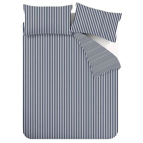 Catherine Lansfield Temno modra enojna flanelna posteljnina 135x200 cm Stripe – Cene